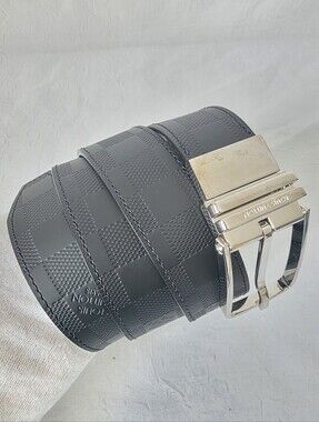 Auth Louis Vuitton Men’s Black Damier Patent Leather Belt